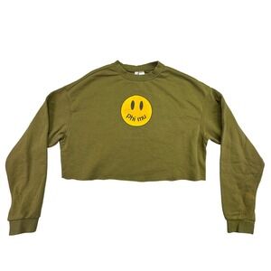 H&M Divided Sweatshirt Women's Size XS Green Cropped Smiley Face‎ Phi Mu
